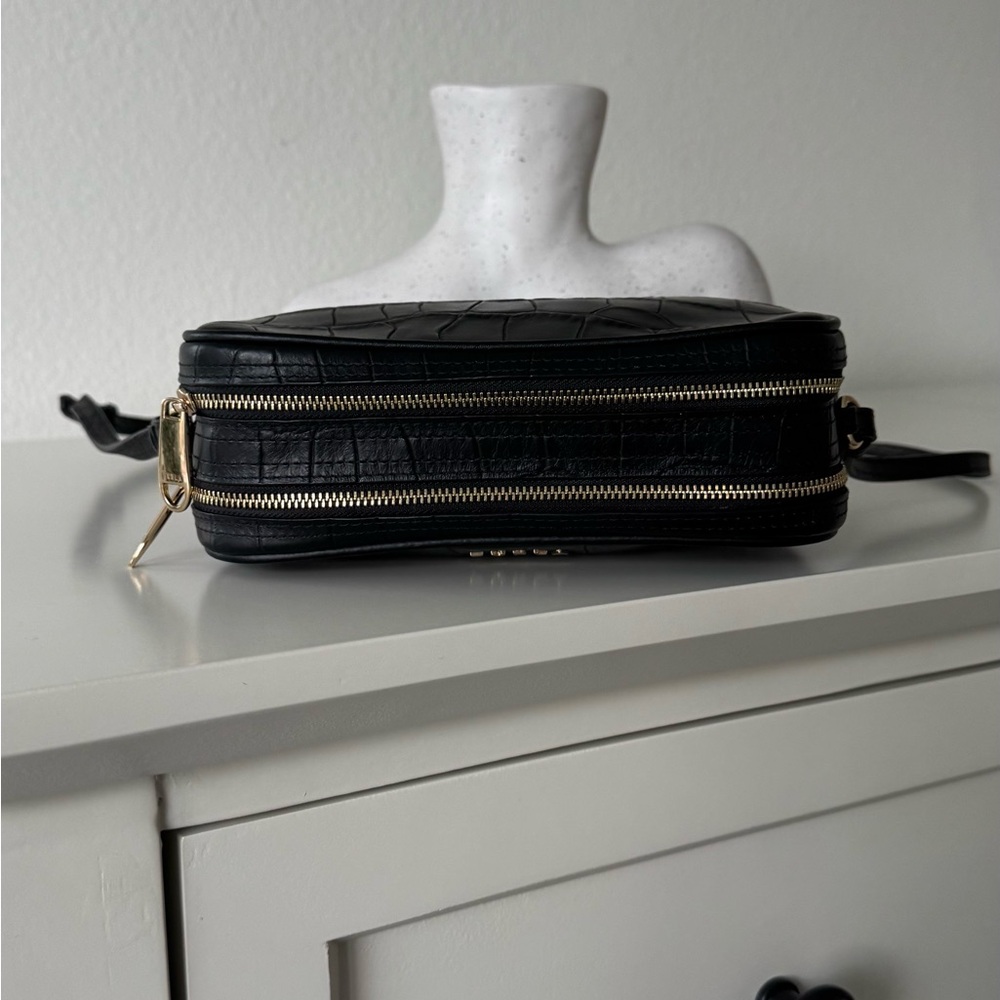 Furla Black Croc-Patterned Leather Camera Crossbody Bag - Picture 2 of 12